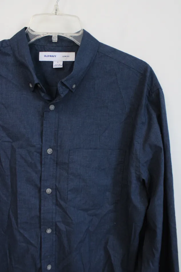 Old Navy Old Navy Slim Fit Blue Button Down Shirt L Rings