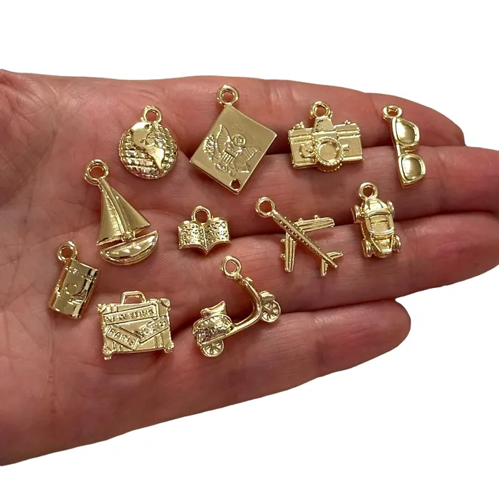 Peppy Beads 24Kt Gold Plated Travel Charms Collection 11 Charms in a pack Earrings