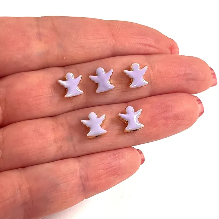Peppy Beads Earrings 24Kt Gold Plated Lilac Enamelled Angel Spacer Charms 5 Pcs in a Pack Peppy Beads Earrings 24Kt Gold Plated Lilac Enamelled Angel Spacer Charms 5 Pcs in a Pack
