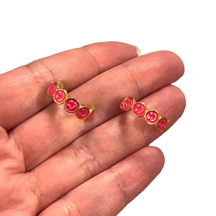Peppy Beads Earrings 24Kt Gold Plated Neon Pink Enamelled Smiley Face Earrings Peppy Beads Earrings 24Kt Gold Plated Neon Pink Enamelled Smiley Face Earrings