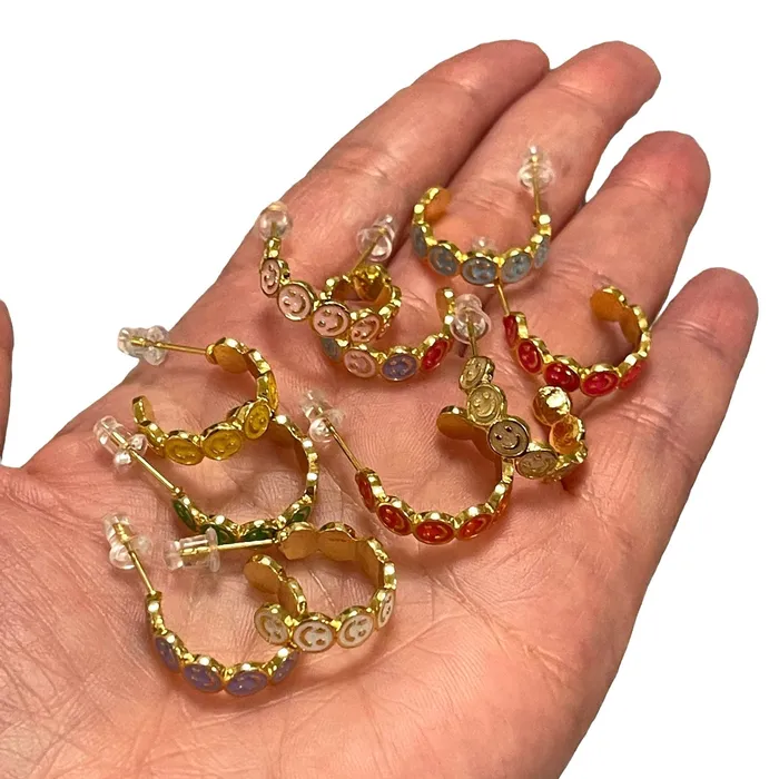 Peppy Beads Earrings 24Kt Gold Plated Neon Pink Enamelled Smiley Face Earrings Peppy Beads Earrings 24Kt Gold Plated Neon Pink Enamelled Smiley Face Earrings
