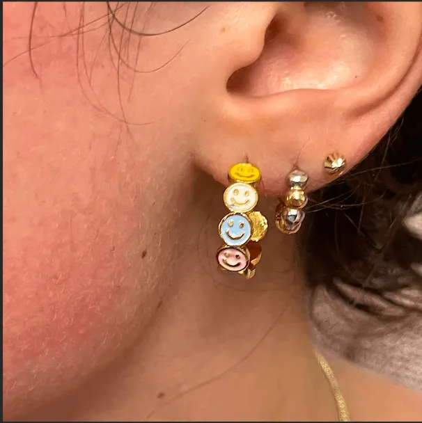 Peppy Beads Earrings 24Kt Gold Plated Neon Pink Enamelled Smiley Face Earrings Peppy Beads Earrings 24Kt Gold Plated Neon Pink Enamelled Smiley Face Earrings