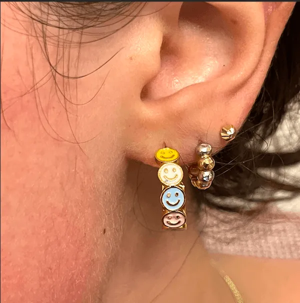 Peppy Beads Earrings 24Kt Gold Plated Neon Pink Enamelled Smiley Face Earrings Peppy Beads Earrings 24Kt Gold Plated Neon Pink Enamelled Smiley Face Earrings