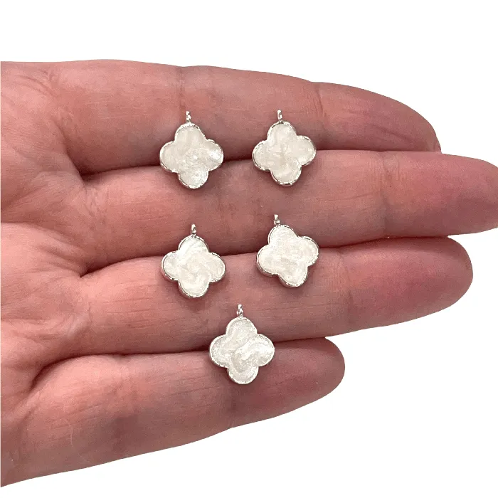 Peppy Beads Earrings Silver Plated Ivory Enamelled Clover Charms 5 pcs in a Pack Peppy Beads Earrings Silver Plated Ivory Enamelled Clover Charms 5 pcs in a Pack