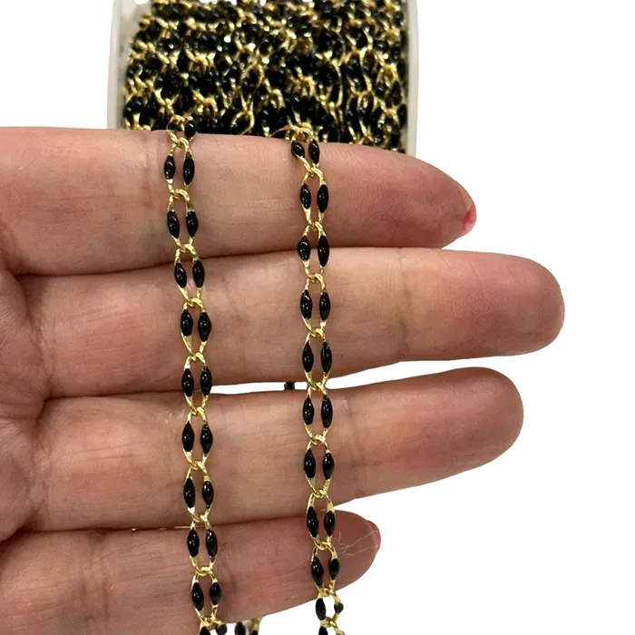 Peppy Beads Necklaces Black Enamelled Gourmet Chain 24Kt Gold Plated Gourmet Chain Peppy Beads Necklaces Black Enamelled Gourmet Chain 24Kt Gold Plated Gourmet Chain