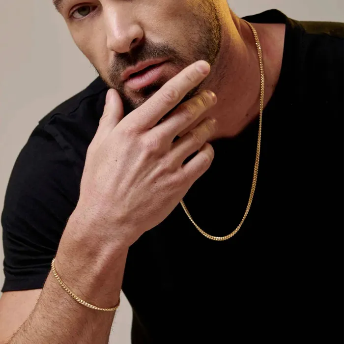 Pulsera Cuban Link 4mm Unisex Gold Shield Necklaces