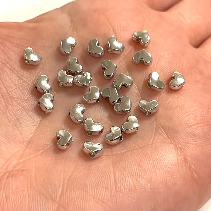 Rhodium Plated 4 mm Heart Spacers Rhodium Heart Spacers 100 Pcs in a Pack Peppy Beads Necklaces Rhodium Plated 4 mm Heart Spacers Rhodium Heart Spacers 100 Pcs in a Pack Peppy Beads Necklaces