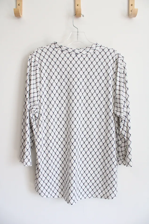 Rings Charter Club Charter Club White Black Patterned Long Sleeved Top XL Petite