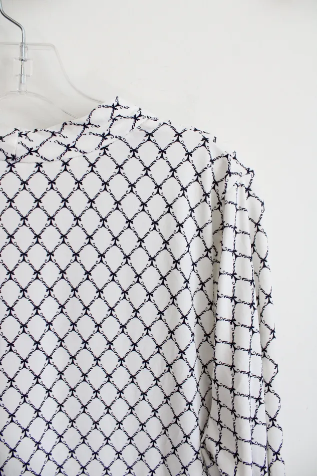 Rings Charter Club Charter Club White Black Patterned Long Sleeved Top XL Petite
