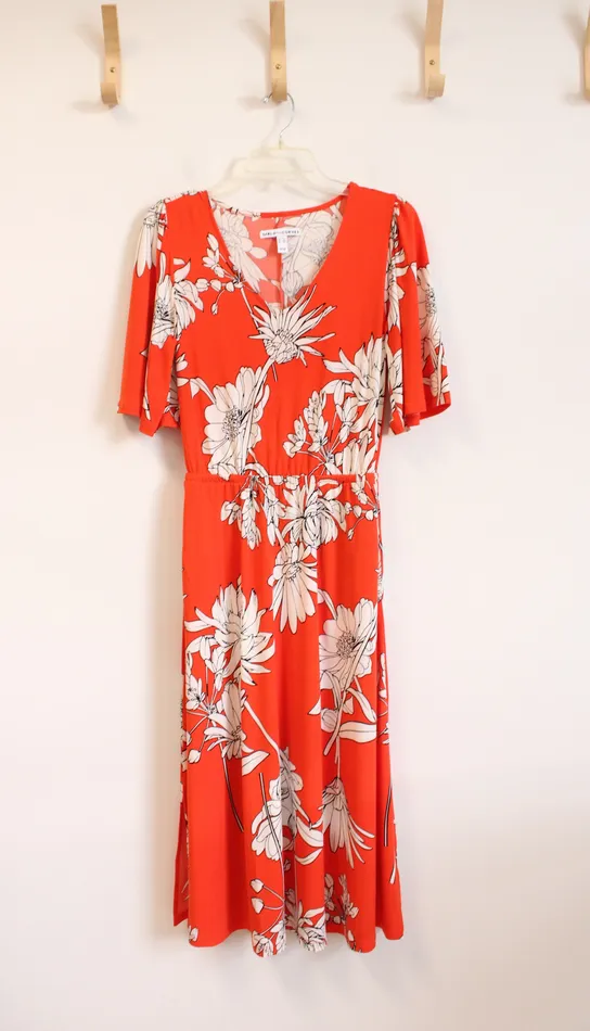 Rings Girl With Curves Girl With Curves Orange White Floral Midi Dress XXS