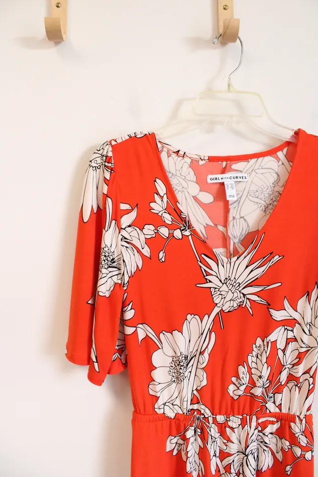 Rings Girl With Curves Girl With Curves Orange White Floral Midi Dress XXS