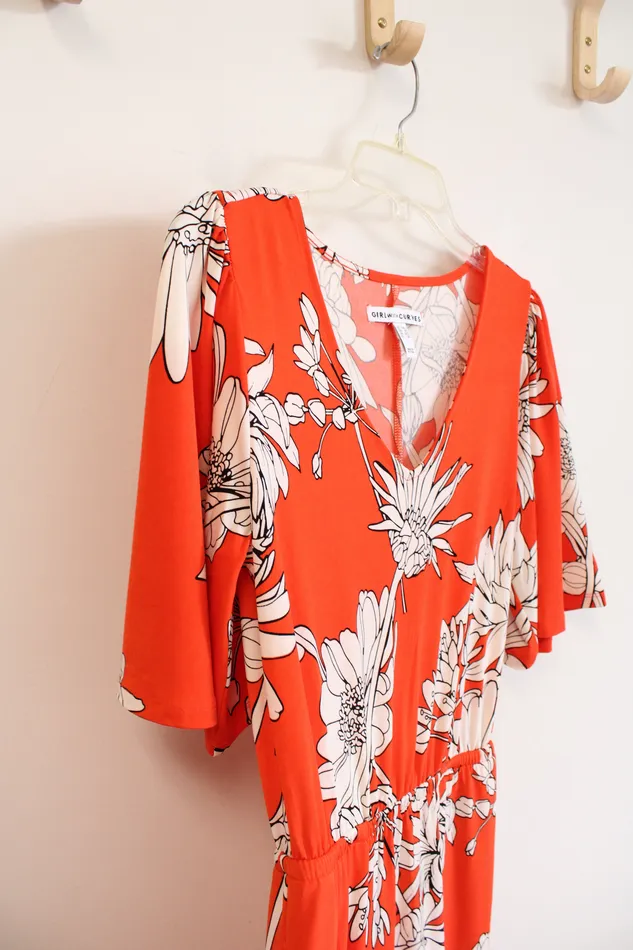 Rings Girl With Curves Girl With Curves Orange White Floral Midi Dress XXS