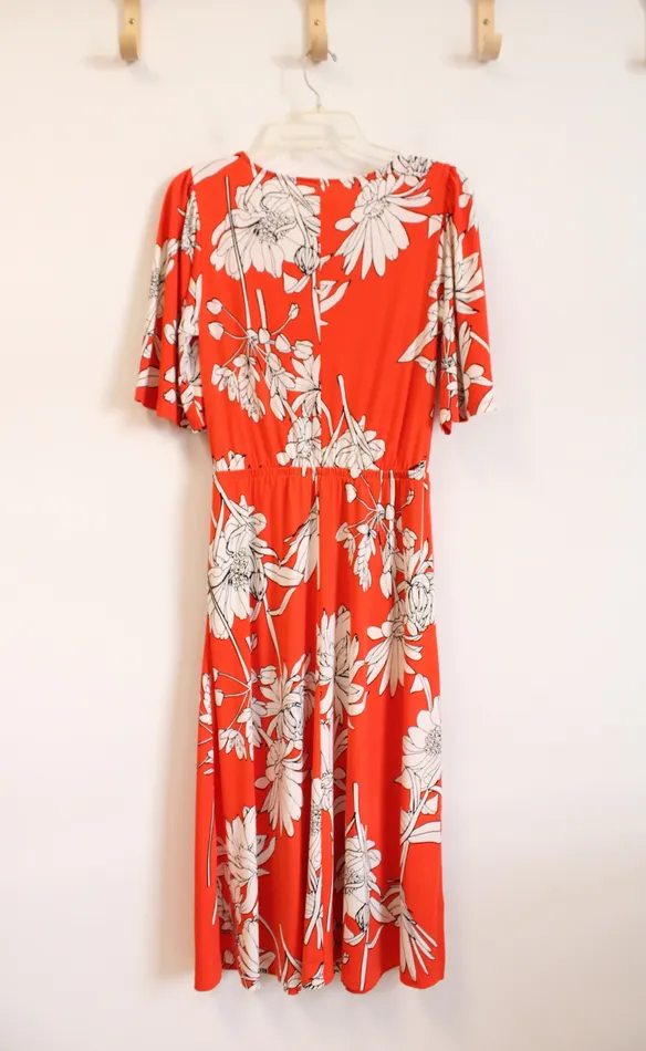 Rings Girl With Curves Girl With Curves Orange White Floral Midi Dress XXS