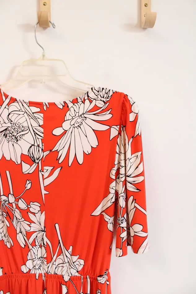 Rings Girl With Curves Girl With Curves Orange White Floral Midi Dress XXS