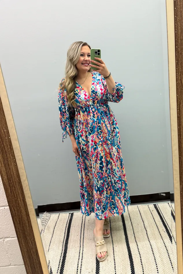 Rings Glamorous Moments Multi Floral Midi Dress Haptics