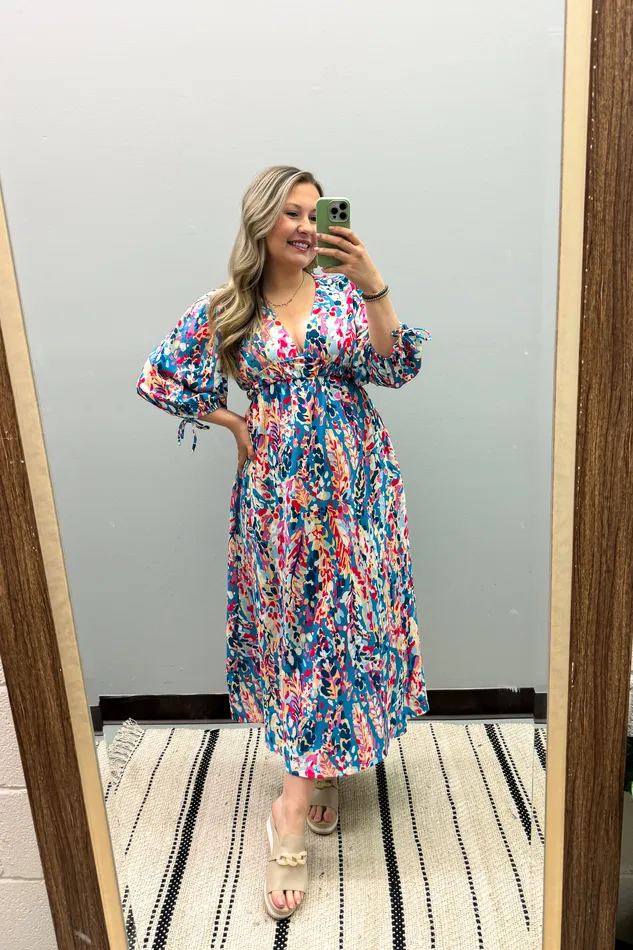 Rings Glamorous Moments Multi Floral Midi Dress Haptics