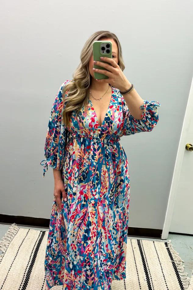 Rings Glamorous Moments Multi Floral Midi Dress Haptics