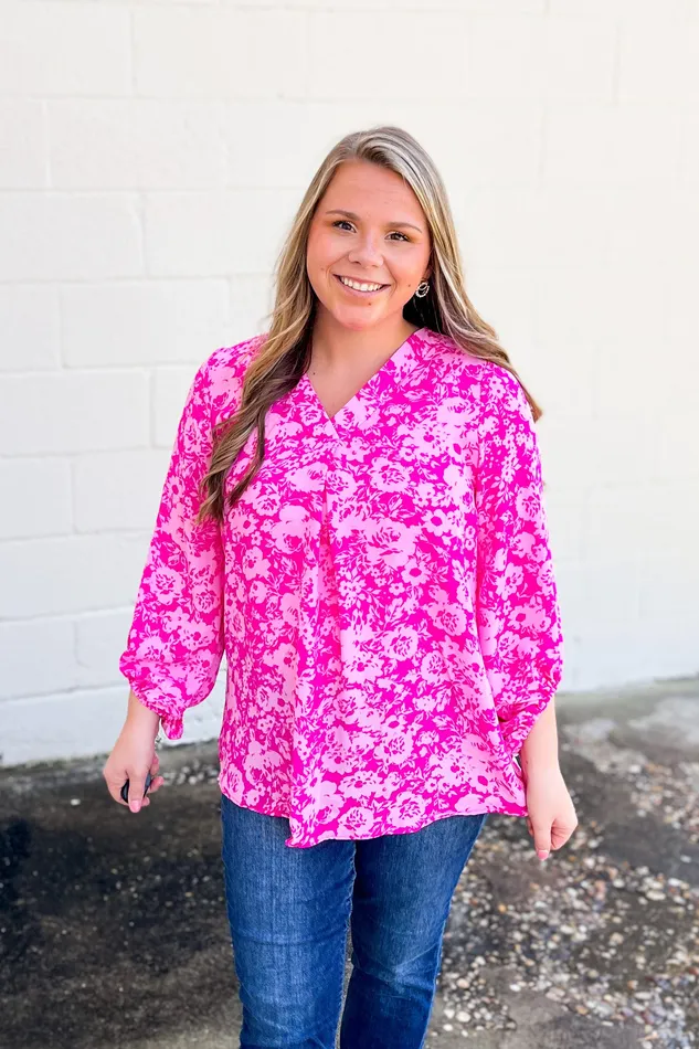 Rings Haptics Completely Me Floral Top Fuchsia
