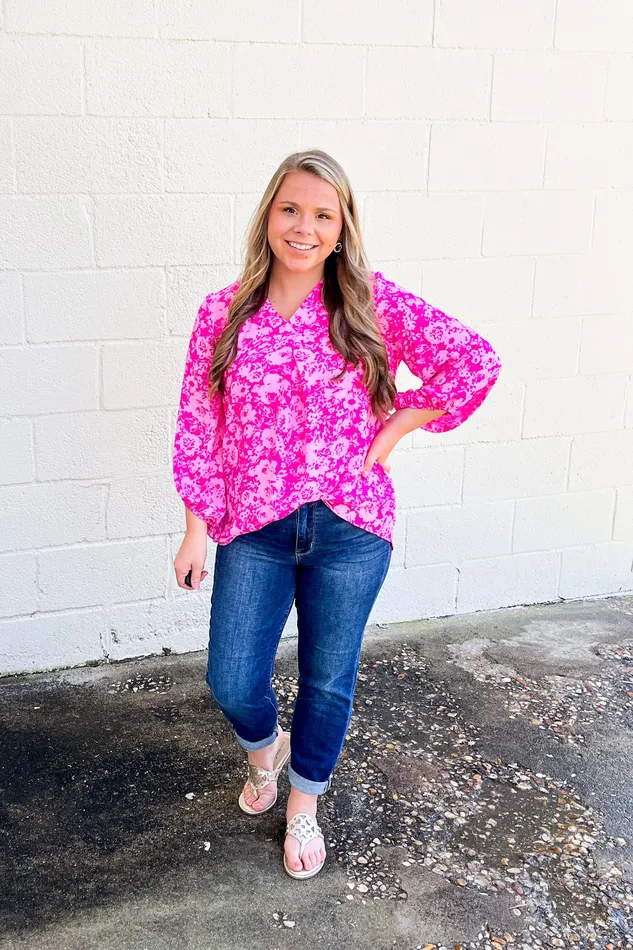 Rings Haptics Completely Me Floral Top Fuchsia