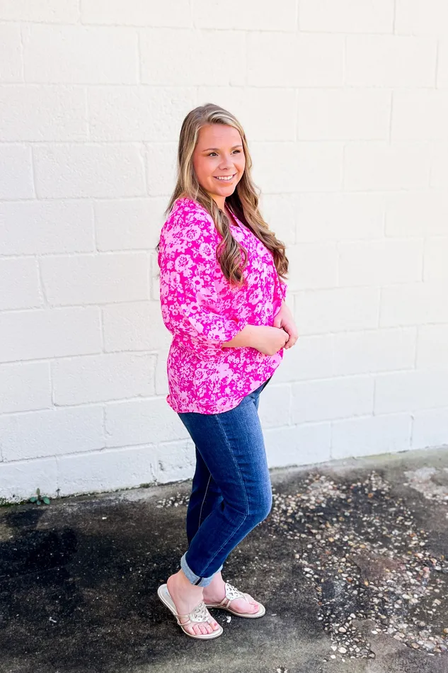 Rings Haptics Completely Me Floral Top Fuchsia