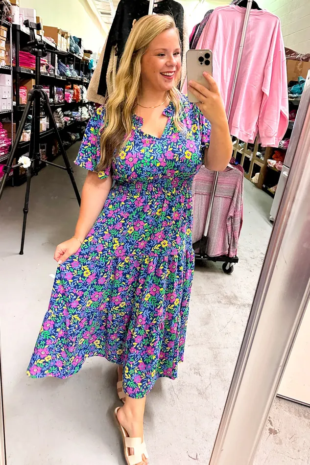 Rings Haptics Garden Show Floral Midi Dress