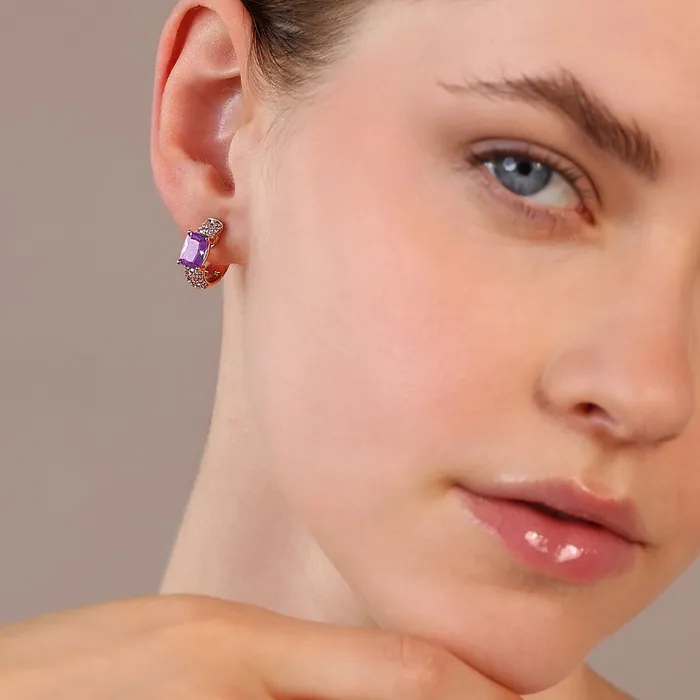 Rings Orecchini a Cerchio con Prisma Gem Taglio Mosaico e Pav di Cubic Zirconia Bronzallure