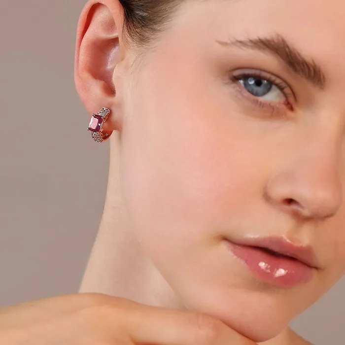 Rings Orecchini a Cerchio con Prisma Gem Taglio Mosaico e Pav di Cubic Zirconia Bronzallure