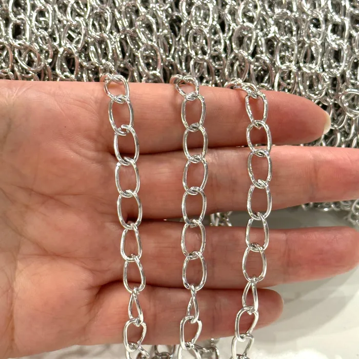 Rings Rhodium Plated 10x7mm Gourmet Chain Rhodium Plated Open Link Chain Peppy Beads