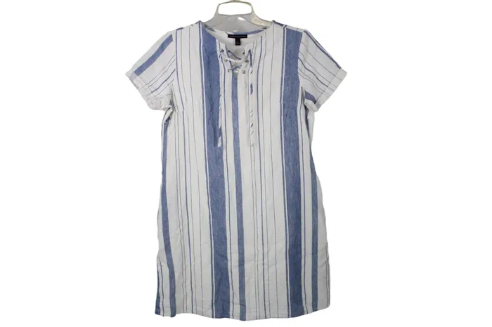 Rings Signature Studio Blue White Striped Linen Blend Dress S Signature Studio