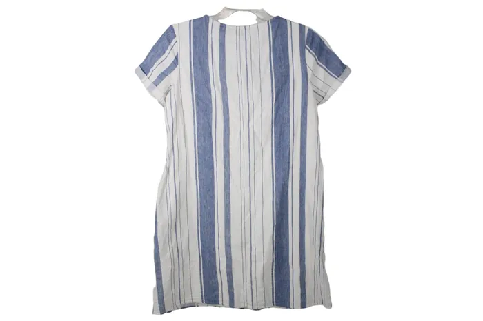 Rings Signature Studio Blue White Striped Linen Blend Dress S Signature Studio
