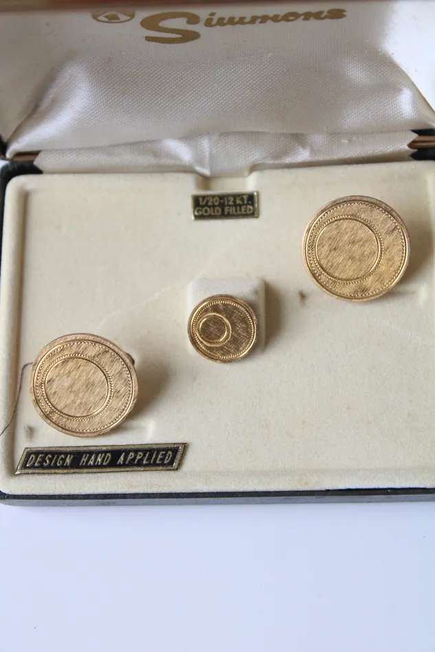 Simmons 120 14KT GF Gold Cuff Links Tie Tack Simmons Earrings