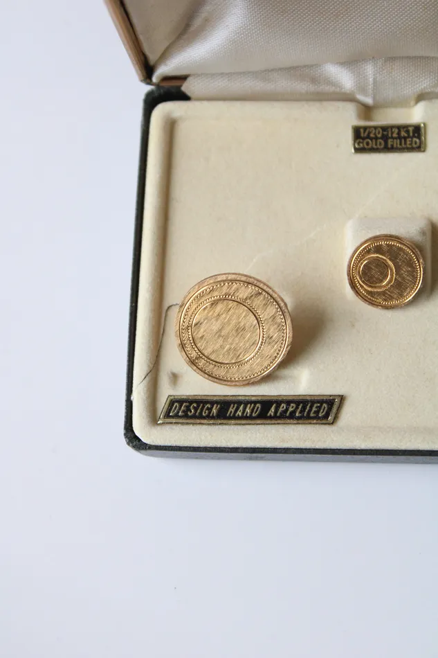 Simmons 120 14KT GF Gold Cuff Links Tie Tack Simmons Earrings
