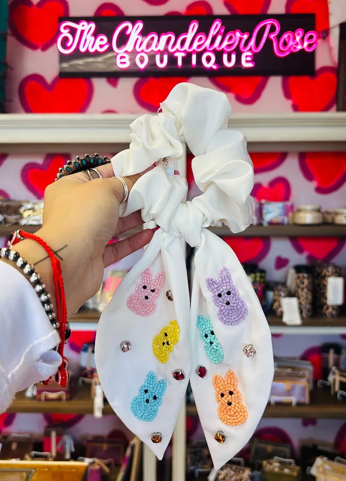 Something Special LA Rings EASTER THEME BIG BOW UPLIFTING SCRUNCHIE WHITE