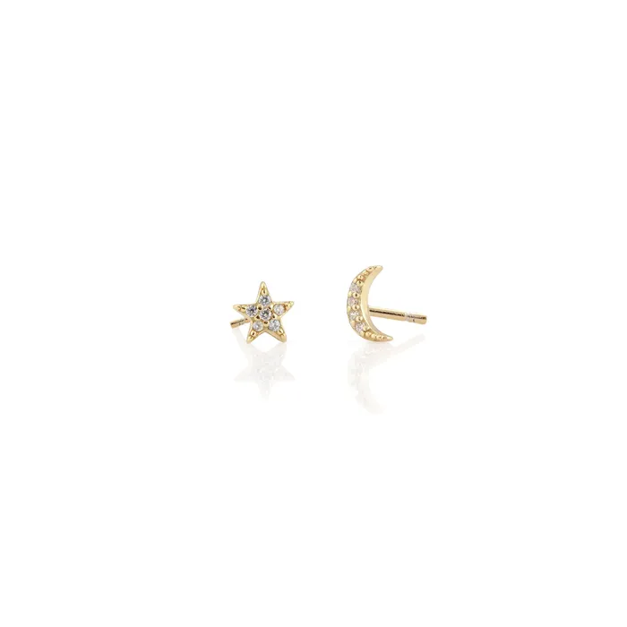 Star and Moon Crystal Stud Earrings kris nations Earrings