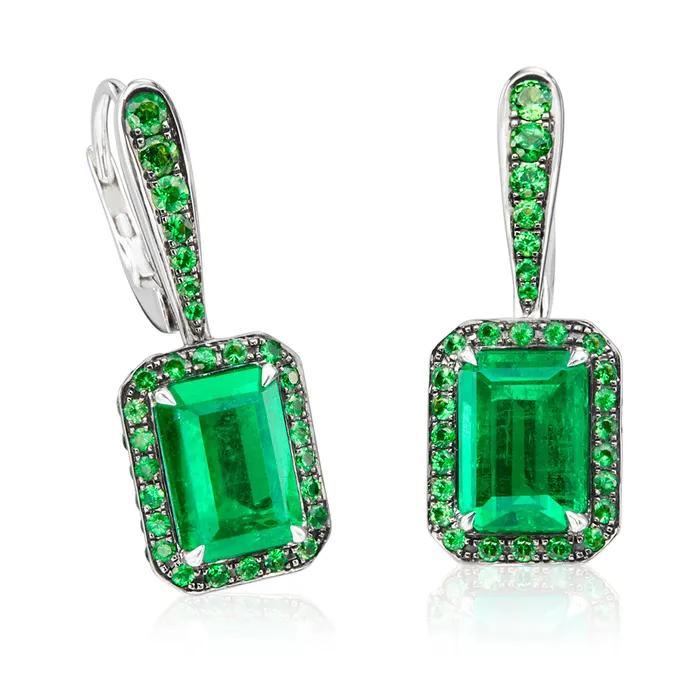 Stephen Silver 442 Carat Emerald and Tsavorite Garnet Earrings Earrings