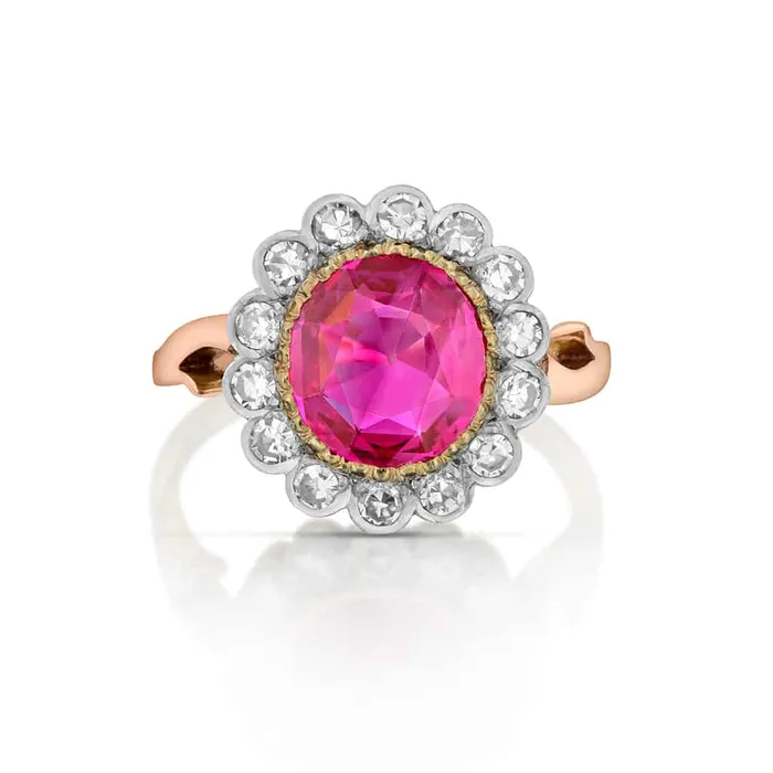 Stephen Silver Rings 198 Carat Antique Burmese Ruby Halo Ring
