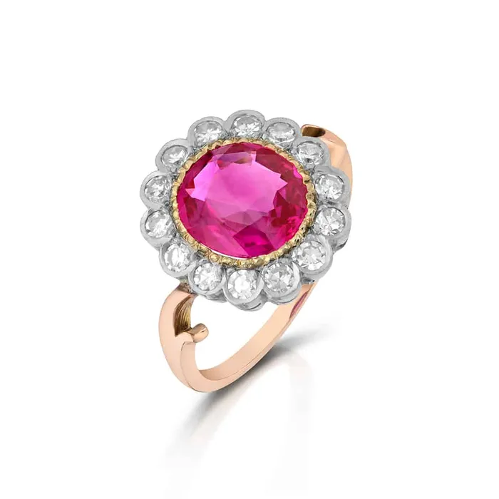 Stephen Silver Rings 198 Carat Antique Burmese Ruby Halo Ring
