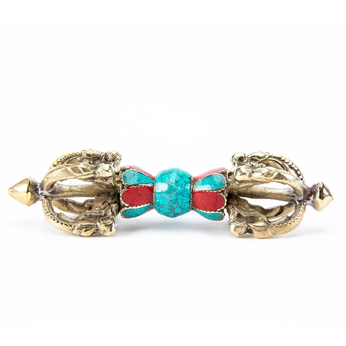 Turquoise Brass Tibetan Vajra Nirvana Mala Earrings