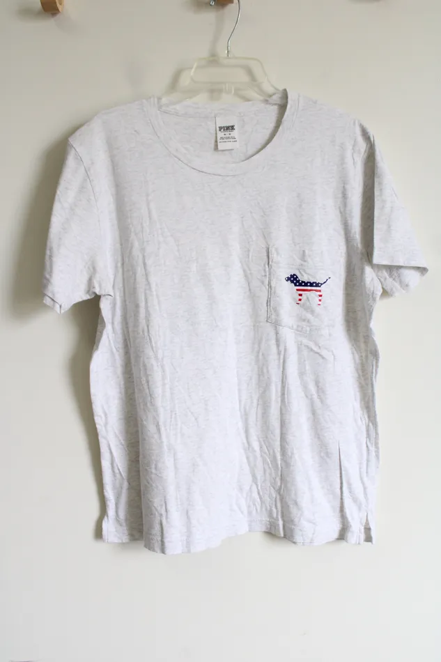 Victorias Secret Victorias Secret PINK Heathered White American Flag Print Dog Logo Tee M Rings Victorias Secret Victorias Secret PINK Heathered White American Flag Print Dog Logo Tee M Rings