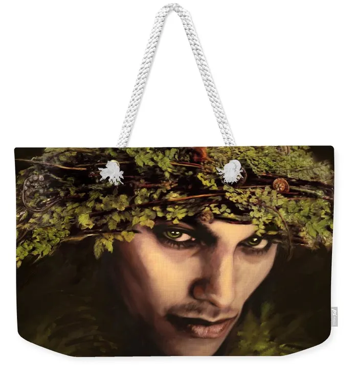 Weekender Tote Bag Customizable Carryall Tote Bag Design Woodland Bogle Pixels Rings