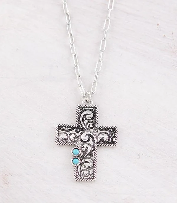 WESTERN SILVER CROSS PENDANT NECKLACE YKT Necklaces