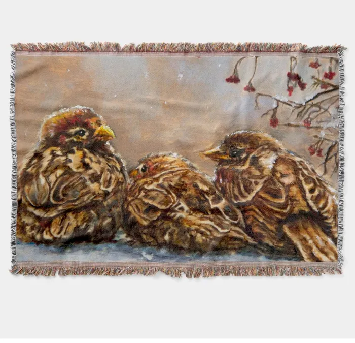 ZAZZLE Earrings Fringed Throw Blanket Sparrows Keeping Company