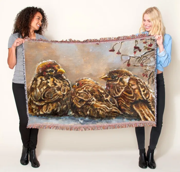 ZAZZLE Earrings Fringed Throw Blanket Sparrows Keeping Company