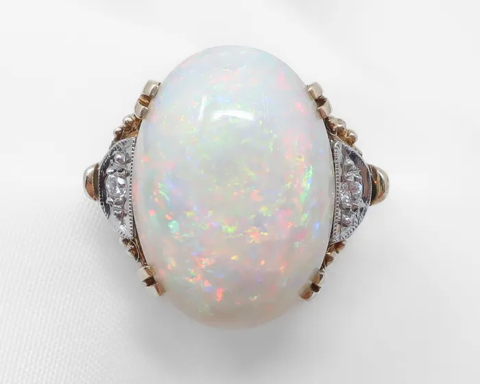 1940s Opal Dinner Ring with Diamonds Isasdoras B Rings