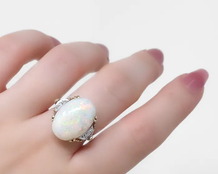 1940s Opal Dinner Ring with Diamonds Isasdoras B Rings
