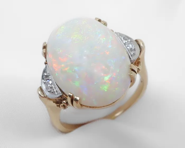 1940s Opal Dinner Ring with Diamonds Isasdoras B Rings