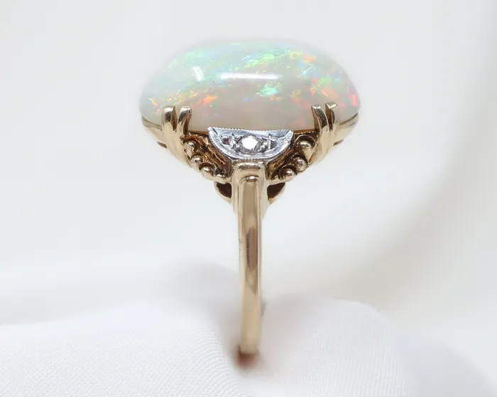 1940s Opal Dinner Ring with Diamonds Isasdoras B Rings