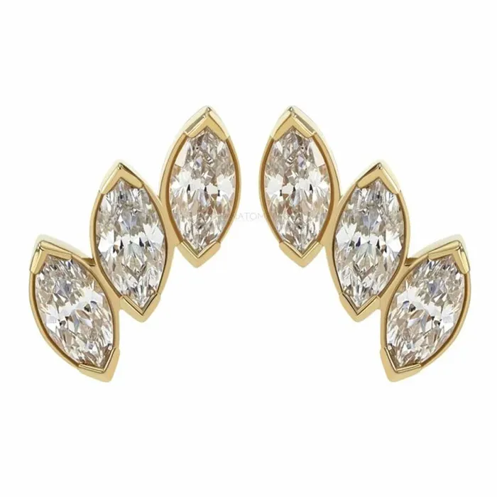 3 Gem Fanfare Threaded End in Yellow Gold with BrilliantCut Gems Anatometal Earrings