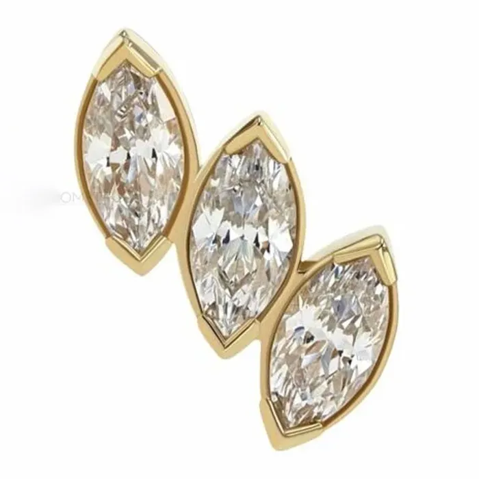 3 Gem Fanfare Threaded End in Yellow Gold with BrilliantCut Gems Anatometal Earrings