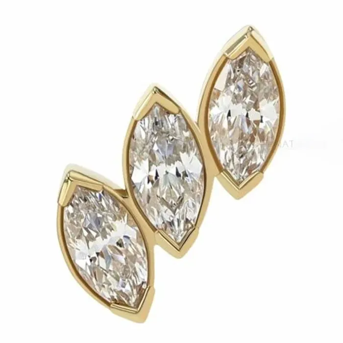 3 Gem Fanfare Threaded End in Yellow Gold with BrilliantCut Gems Anatometal Earrings
